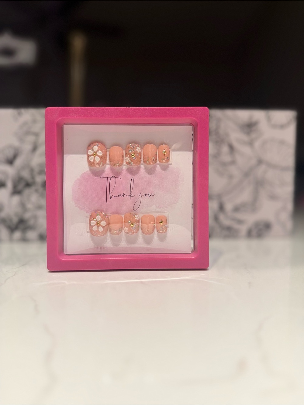 Peach Floral Press-On Nails Set by